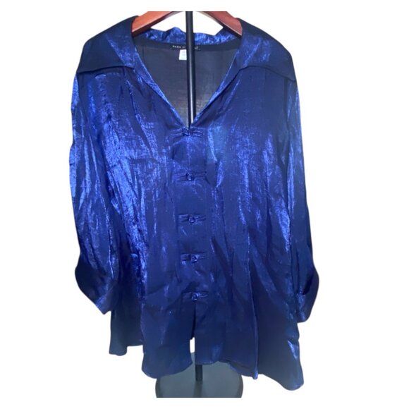 Sara Michelle Iridescent Blue Button-Up Blouse Size 3X Holiday Party New Year - Picture 3 of 8